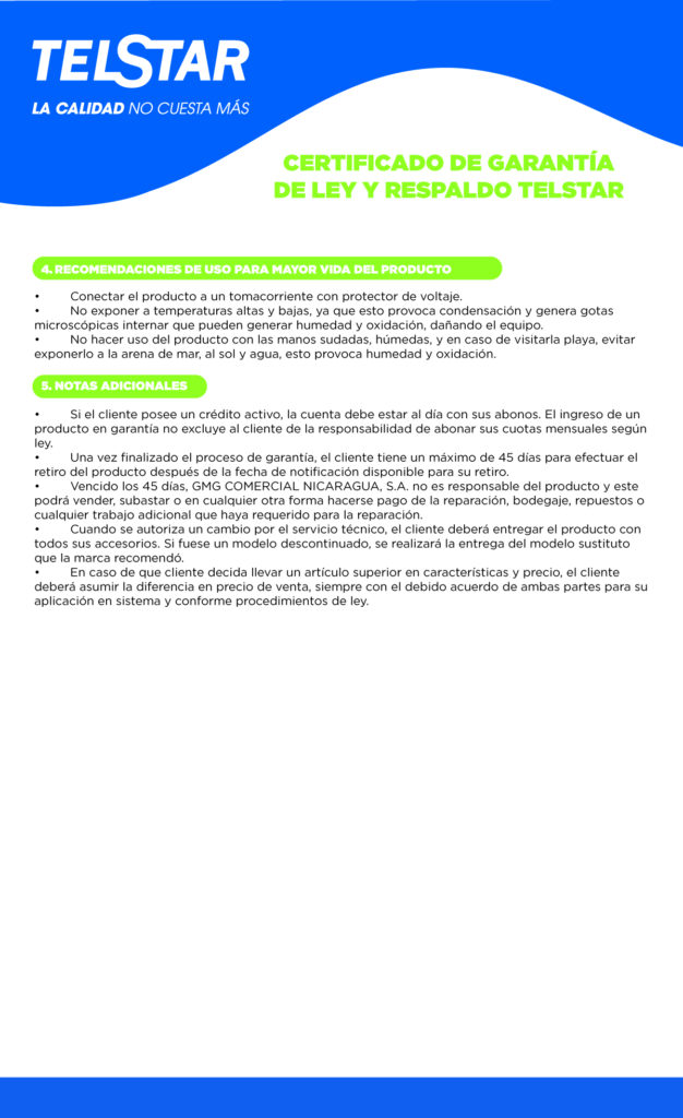 Garantía Y Soporte Telstar Latinoamerica