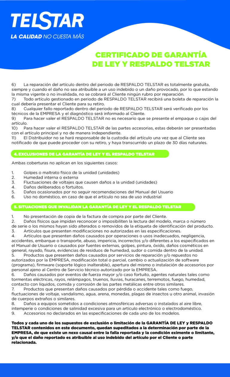 Garantía Y Soporte Telstar Latinoamerica